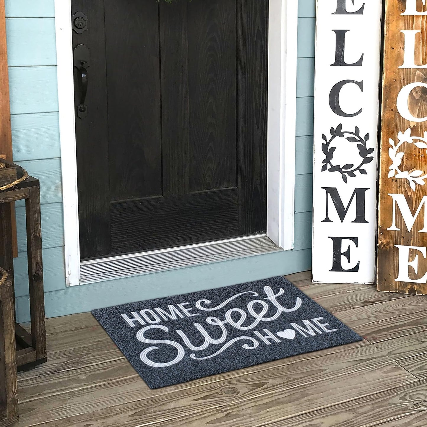 AAZZKANG Front Door Mat Non Slip Welcome Mats Outdoor Indoor Home Sweet Home Doormat with Rubber Backing Easy to Clean Low Profile for Entrance Home Office Porch Grey