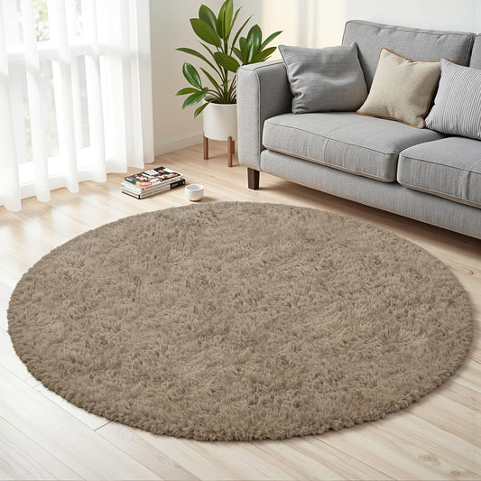 Gray Camel Round Fluffy Rug 6ft,Soft Bedroom Circle Rugs Mats for Kids Girls Nursery Room,Washable Plush Shaggy Indoor Non Slip Rug for Bedside Living Room Bedroom Circular Carpet,Home Decor Aesthetic