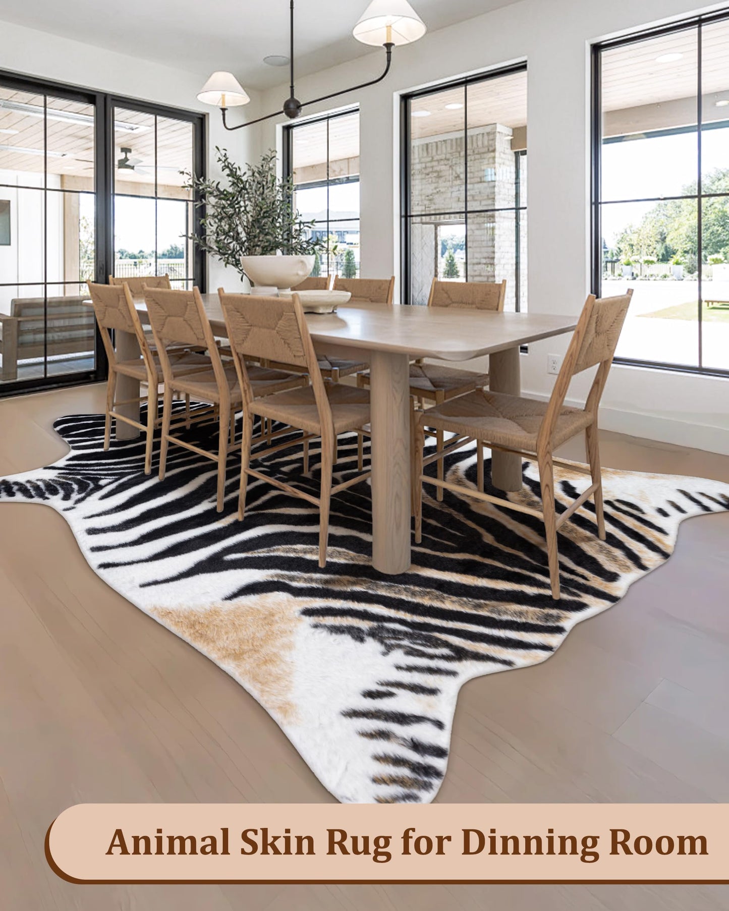 Zebra Rug Animal Print Rug: 6.2x8.2 Feet Large Washable Animal Shaped Area Rug Faux Fur Zebra Hide Carpet Funky Western Decor for Living Room Bedroom Home Office