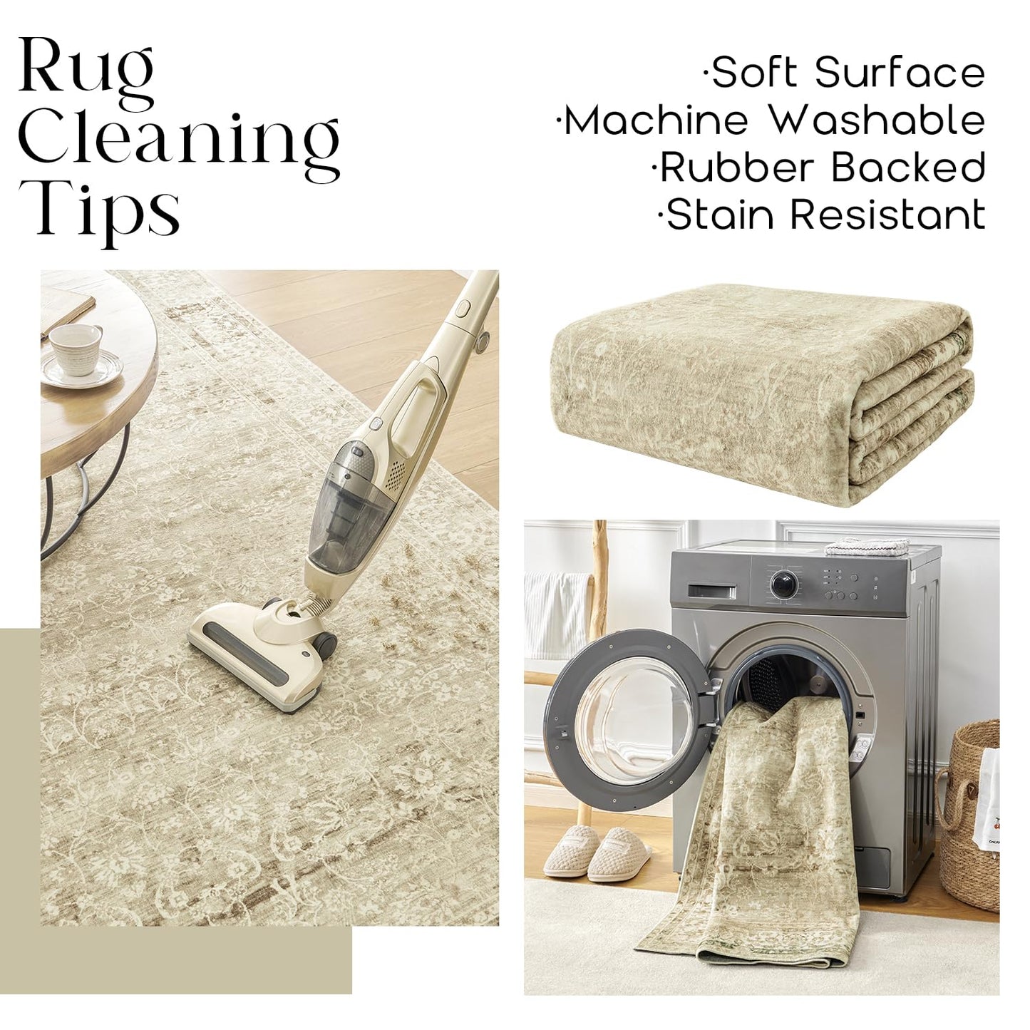 BILEEHOME Modern Farmhouse Area Rug 5 x7 Washable Floral Earth Tone Neutral Boho Nursery Rug 5x7 for Baby Boy Bedroom,Tan Brown and Cream Beige