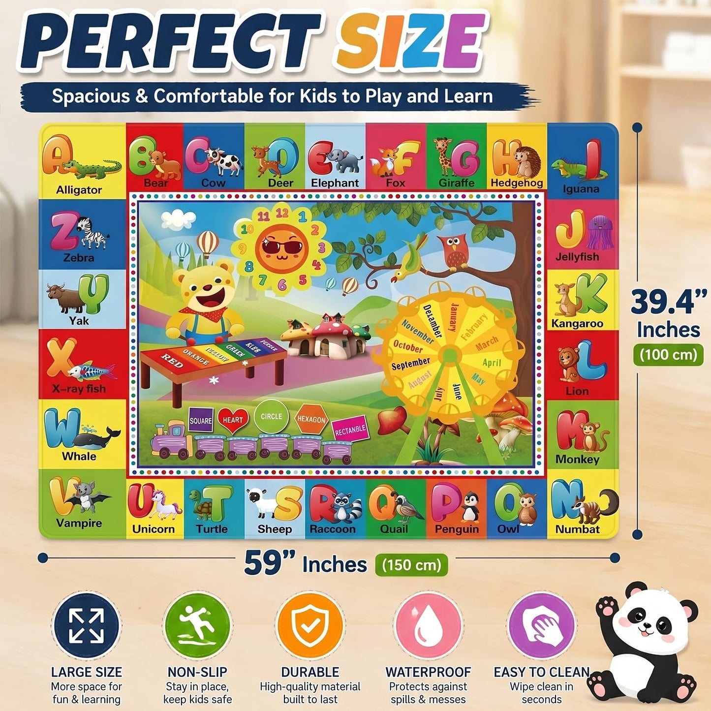 ABC Kids Play Rug, Non-Slip Classroom Carpet,59" x 39.4''