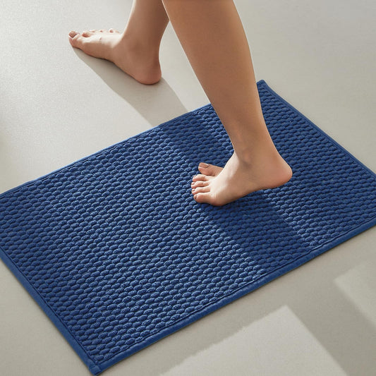 TYUU Bathroom Rugs Non Slip Washable, Super Absorbent Thin Bath Mat Small Quick Dry Low Pile Bathroom Rug, Navy Blue 16"x24"