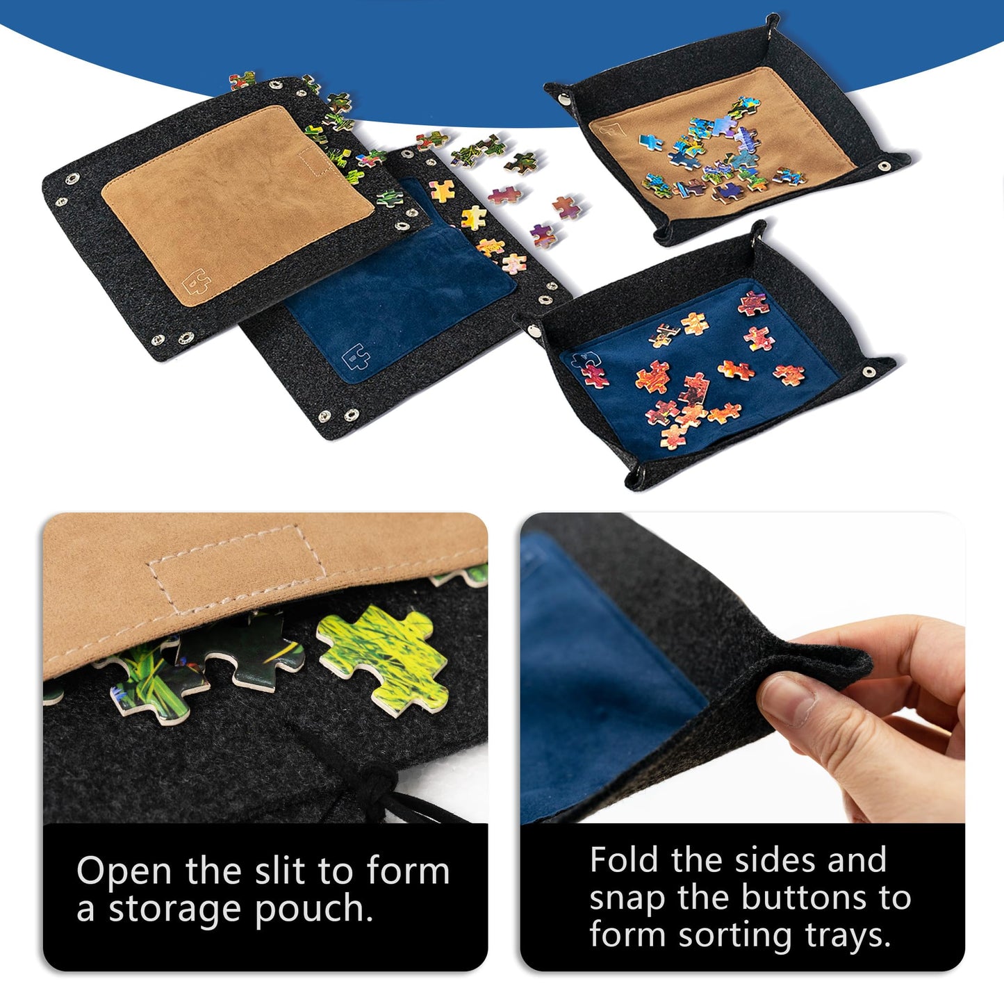 Sancallie Large Puzzle Mat Roll Up, Jigsaw Storage 46"x26" Felt Mat, Jigroll Up to 1500, 1000, 500 Pieces with 4 Puzzle Trays, Material for Jigsaw Puzzle Player, Box with Drawstring Storage Bag