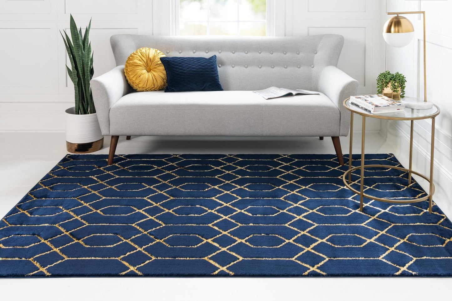Rugs.com Glam Collection Rug – 2x3 Navy Blue Gold Medium-Pile Rug Perfect for Entryways, Kitchens, Breakfast Nooks, Accent Pieces