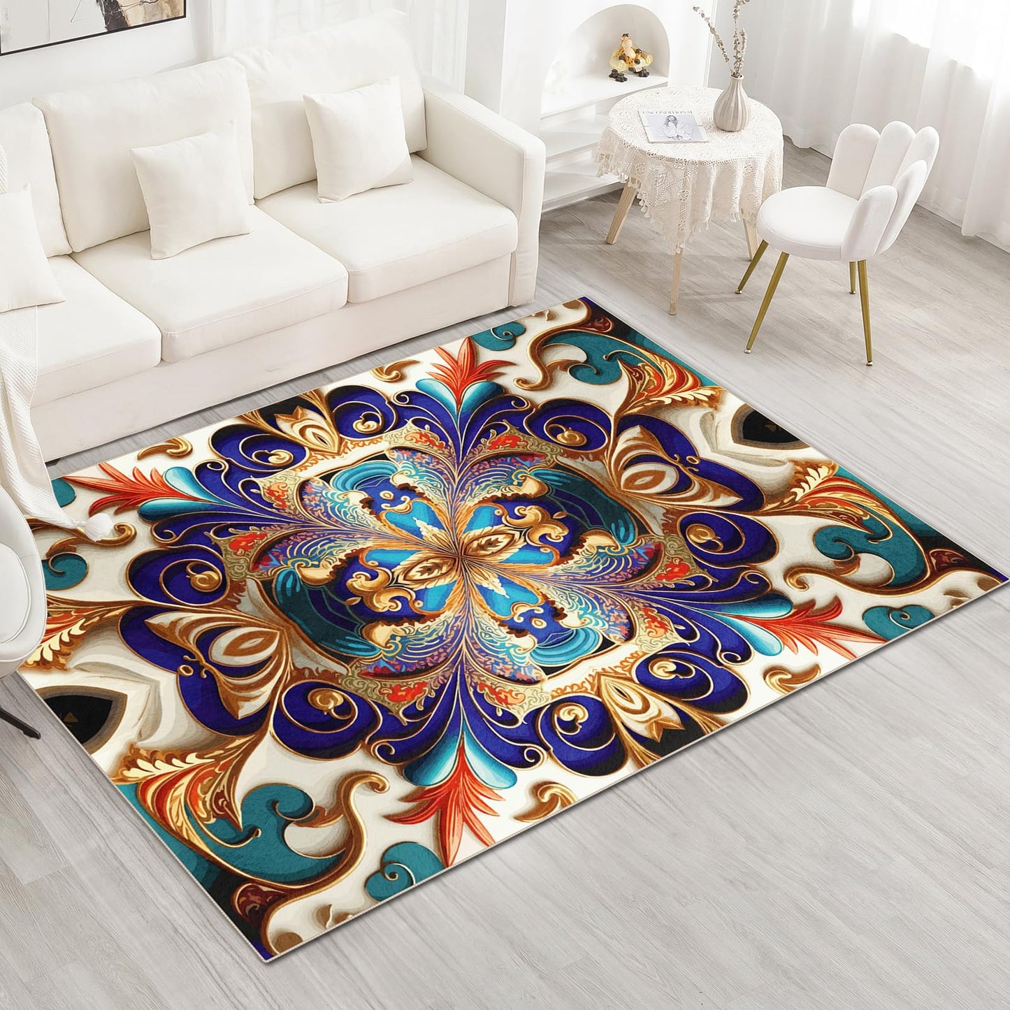 Washable Area Rug, Non-Slip Vintage Hallway Rug Runner with Upgrade Rubber Backing, Stain Resistant Faux Wool Distressed Carpet Runner for Bedroom Living Room Kitchen Laundry Entrance (70" x 55")