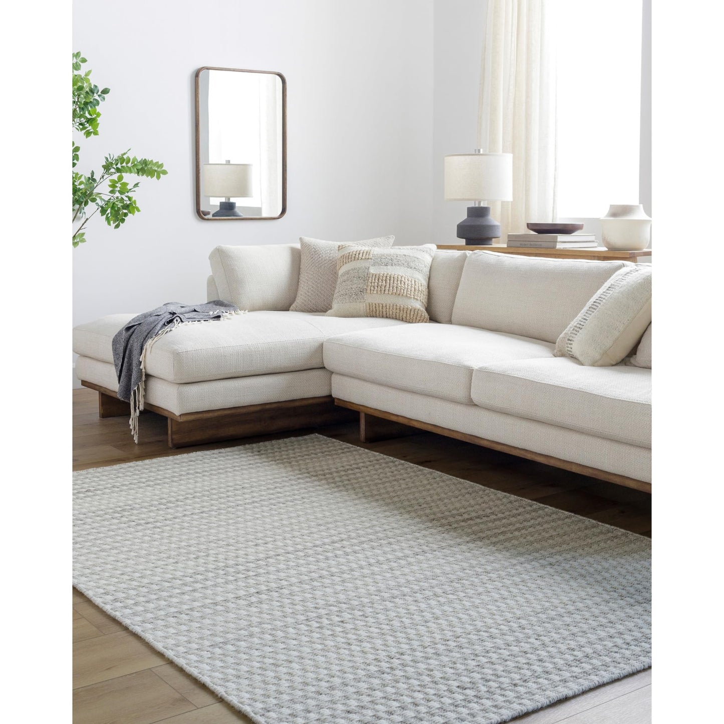 Livabliss Mardin Modern & Contemporary Hand Woven Area Rug, 3'6" x 5'6" (4' x 6'), Cream/Light Sage