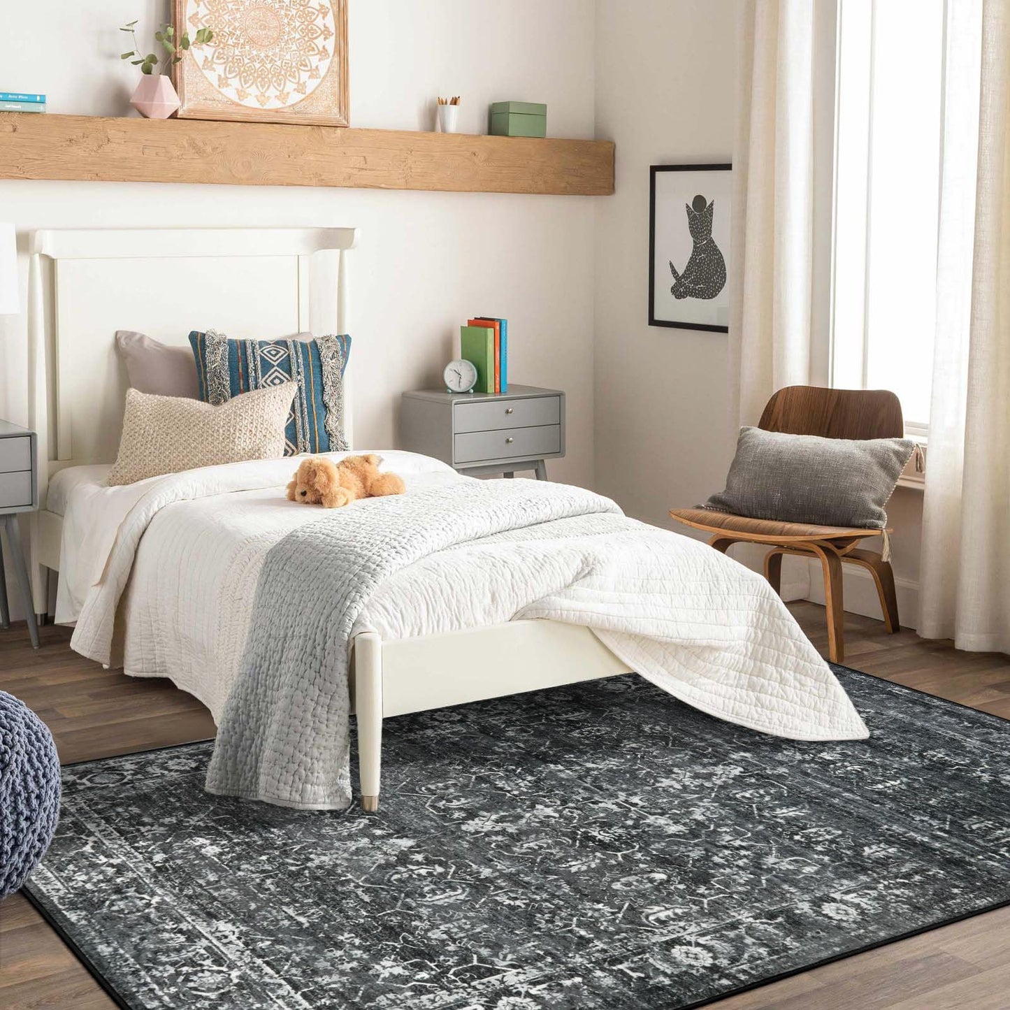 Lahome Margot 5x7 Washable Black Area Rugs for Living Room, Non Slip Bedroom Rug, Stain Resistant Floor Dining Room Carpet for Office Entrance Decor