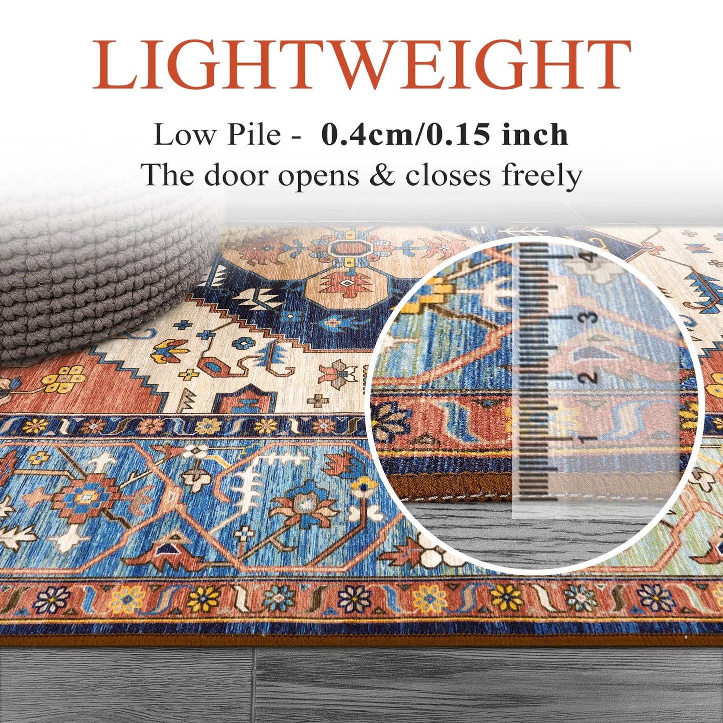 Lahome Oriental Washable Rug 6x9, Non-Slip Ultra-Thin Living Room Area Rug, Stain Resistant Vintage Carpet for Bedroom Dining Room Office Adelyn