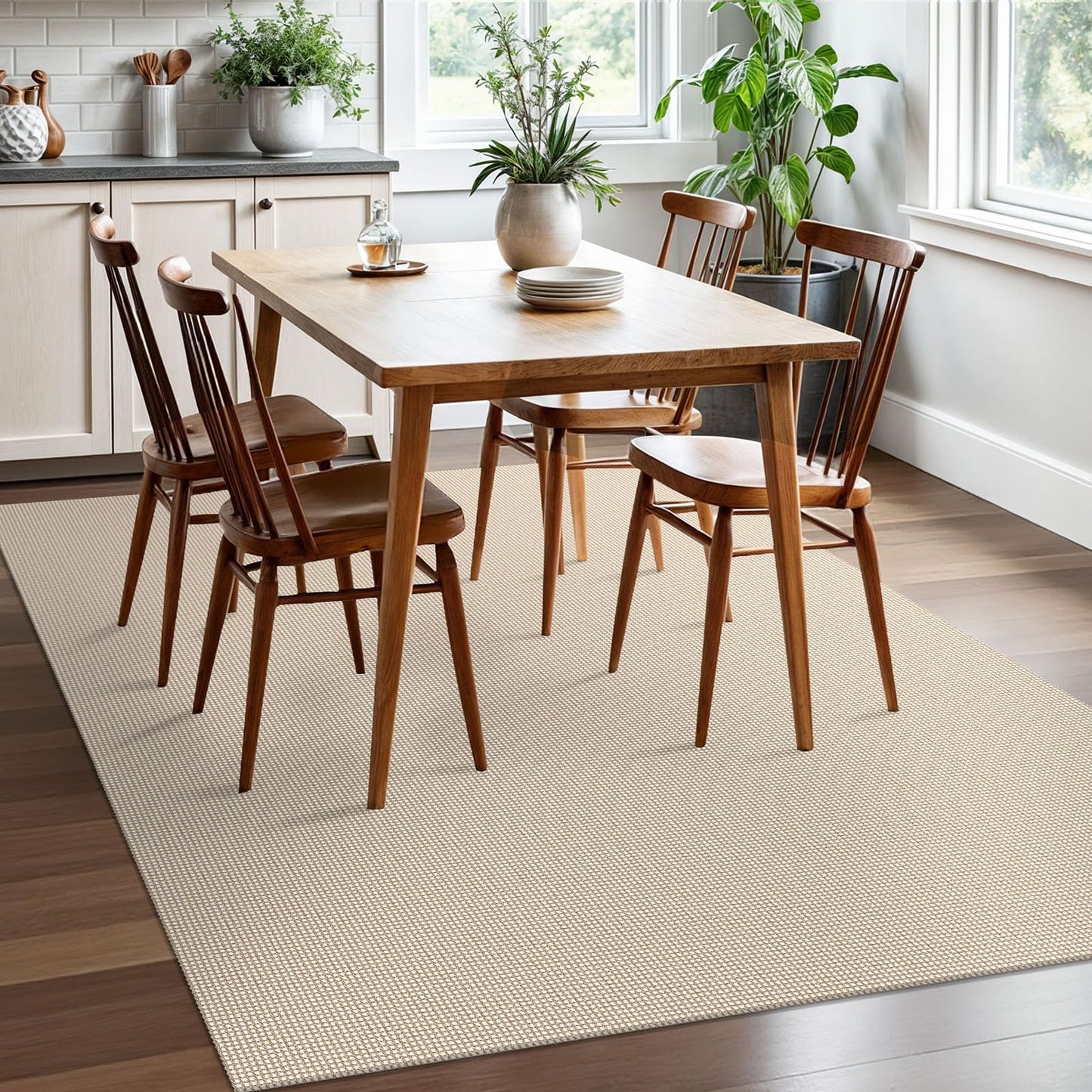 EARTHALL Woven Area Rugs 5x7 Ft Washable Living Room Rugs Non Slip Rubber Backed Dining Room Rug Braided Bedroom Rugs Indoor Floor Carpet for Living Room, Bedroom, Dining Room, Beige/Ivory
