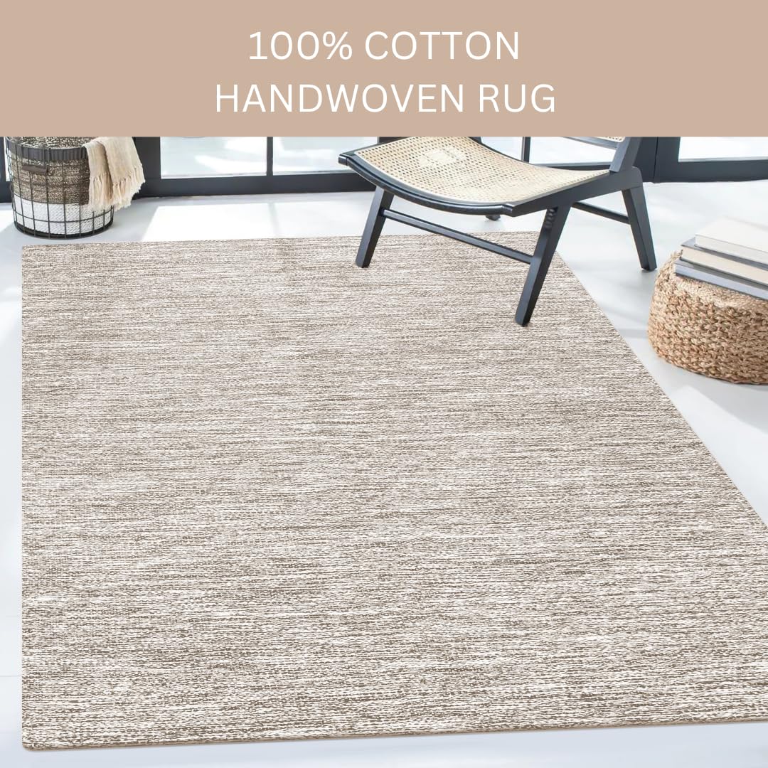 CottonCove Hand Woven Area Rug 4x6 Feet - Rustic Farmhouse Bohemian Accent Rug for Living Room Bedroom Kitchen Entryway Floor Mats - Ideal for High Traffic Areas 100% Cotton Rag Rug Natural