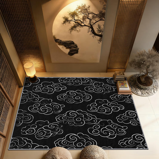 Aquailis Japanese Rugs for Living Room - 2x3 Rug, Cloud Area Rug, Black and White Washable Non Slip Soft Rugs, Asian Oriental Carpet, Minimalist Cloud Home Decor, Japanese Gifts for Women