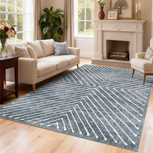ROYHOME Geometric Area Rug 4x6 Washable Bedroom Rug Non Slip Contemporary Living Room Stain Resistant Modern Throw Dining Room Carpet Small Indoor Abstract Accent Carpet, Dark Grey