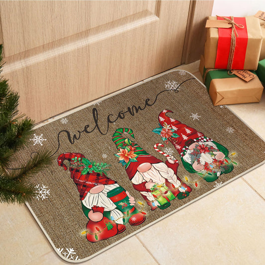 Ceenna Christmas Gnome Door Mat Outdoor Christmas Tree Welcome Doormat 17.72 x 27.56 Inches Winter Xmas Gnomes Doormat Western Rubber Kitchen for Porch Floor Decoration