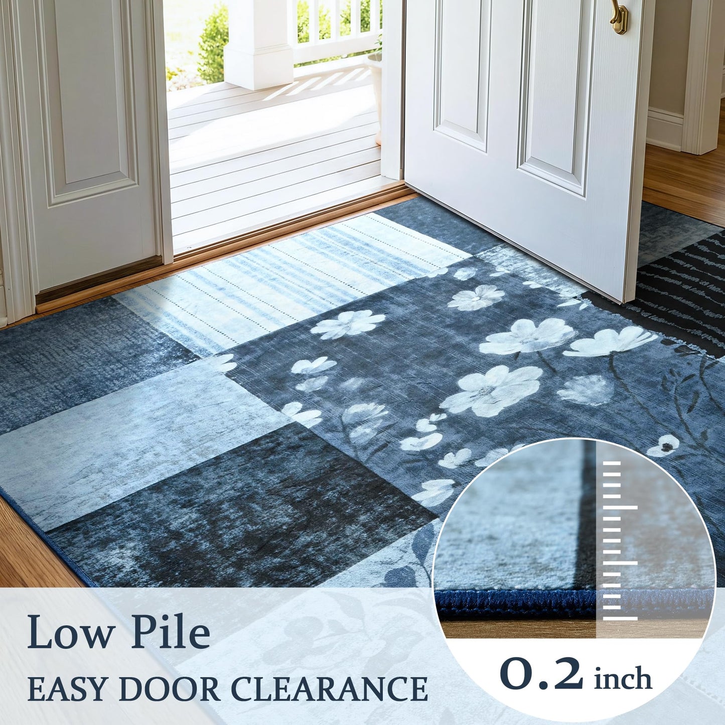 FALARK 6x9 Area Rug for Living Room, Modern Geometric Patchwork Large Rug, Washable Non-Slip Indoor Low Pile Carpet for Bedroom Dining Room Office Playroom Home Dorm Decor, Blue