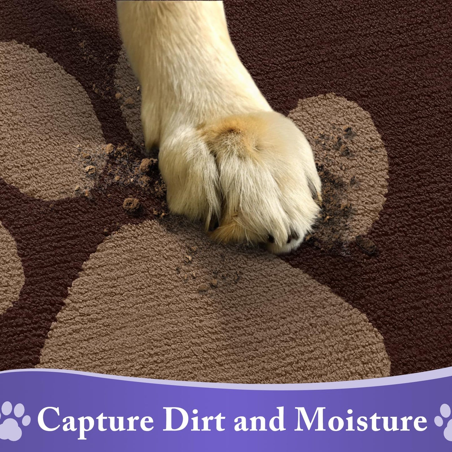 Buganda Dog Door Mat for Muddy Paws, Absorbent Dirt Trapper Non Slip Indoor Doormats, Washable Low-Profile Mat for Mud Dogs, Entryway Carpet for Inside Floor (30x20 Inches, Brown)