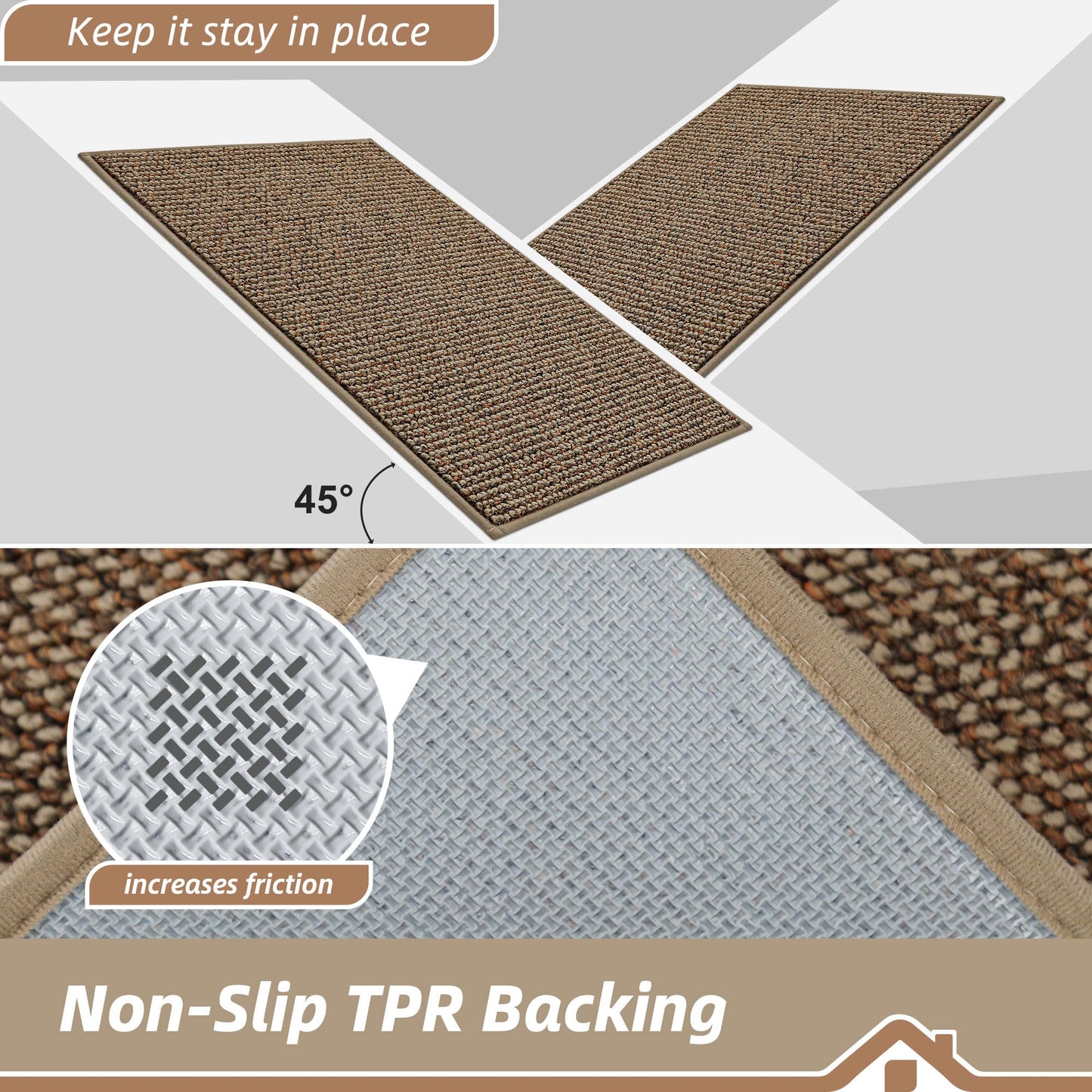 BEQHAUSE Kitchen Runner Rugs 24"x60", Non-Slip Kitchen Mats for Floor, Super Absorbent and Stain Resistant Kitchen Rug, Machine Washable Rugs for Kitchen, Hallway, Laundry & Sink, Taupe