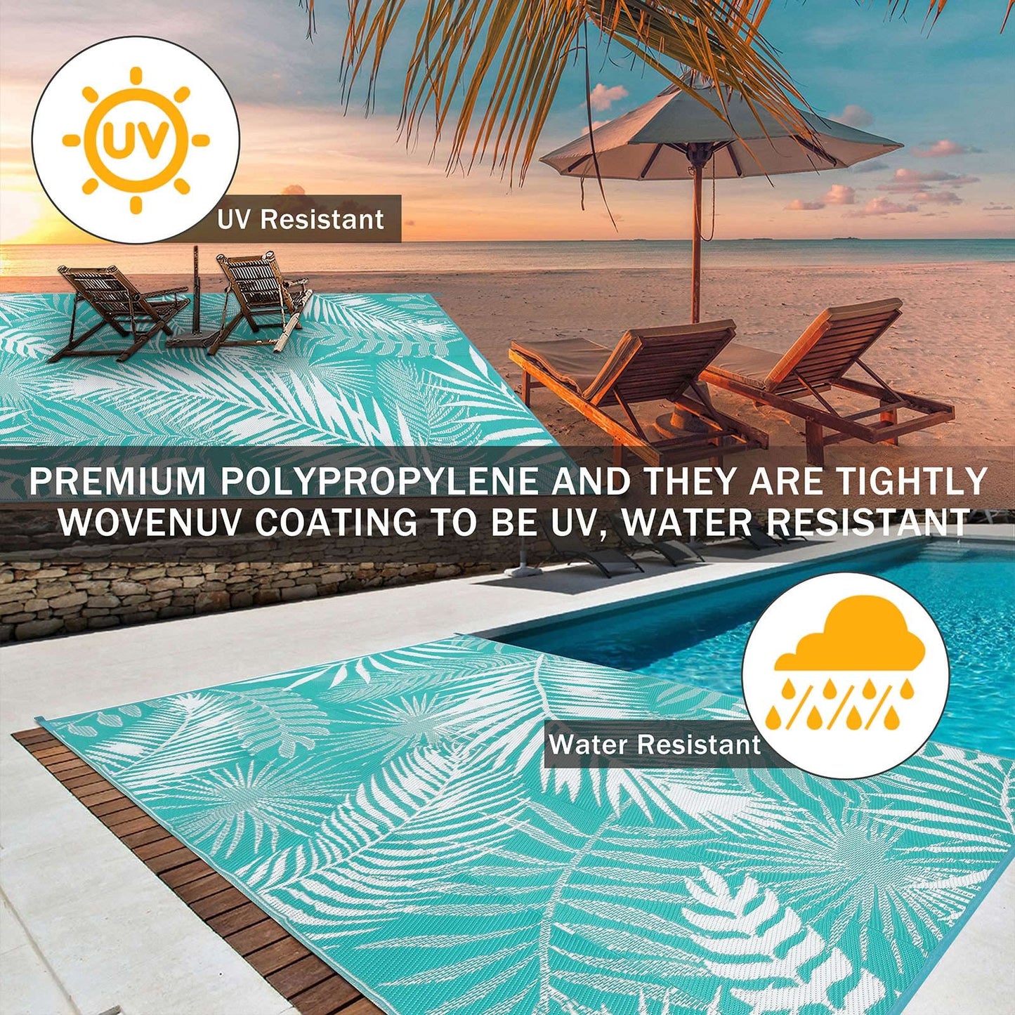 HiiARug Outdoor Rug 5x7 ft, Reversible Waterproof Plastic Straw Patio Rugs, RV Mat for Outside Quick Dry Carpet for Deck Porch Poolside Beach Camper Backyard
