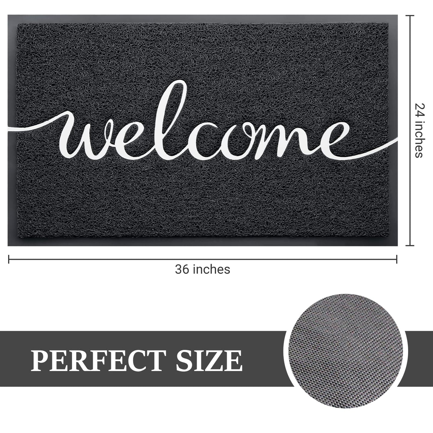 BeneathYourFeet Door Mat, Welcome Mat Low Profile Floor Mat Front Doormat Indoor and Outdoor Doormat Non Slip Rugs for Entryway, Patio, High Traffic Areas (36"x24", Black-Welcome)