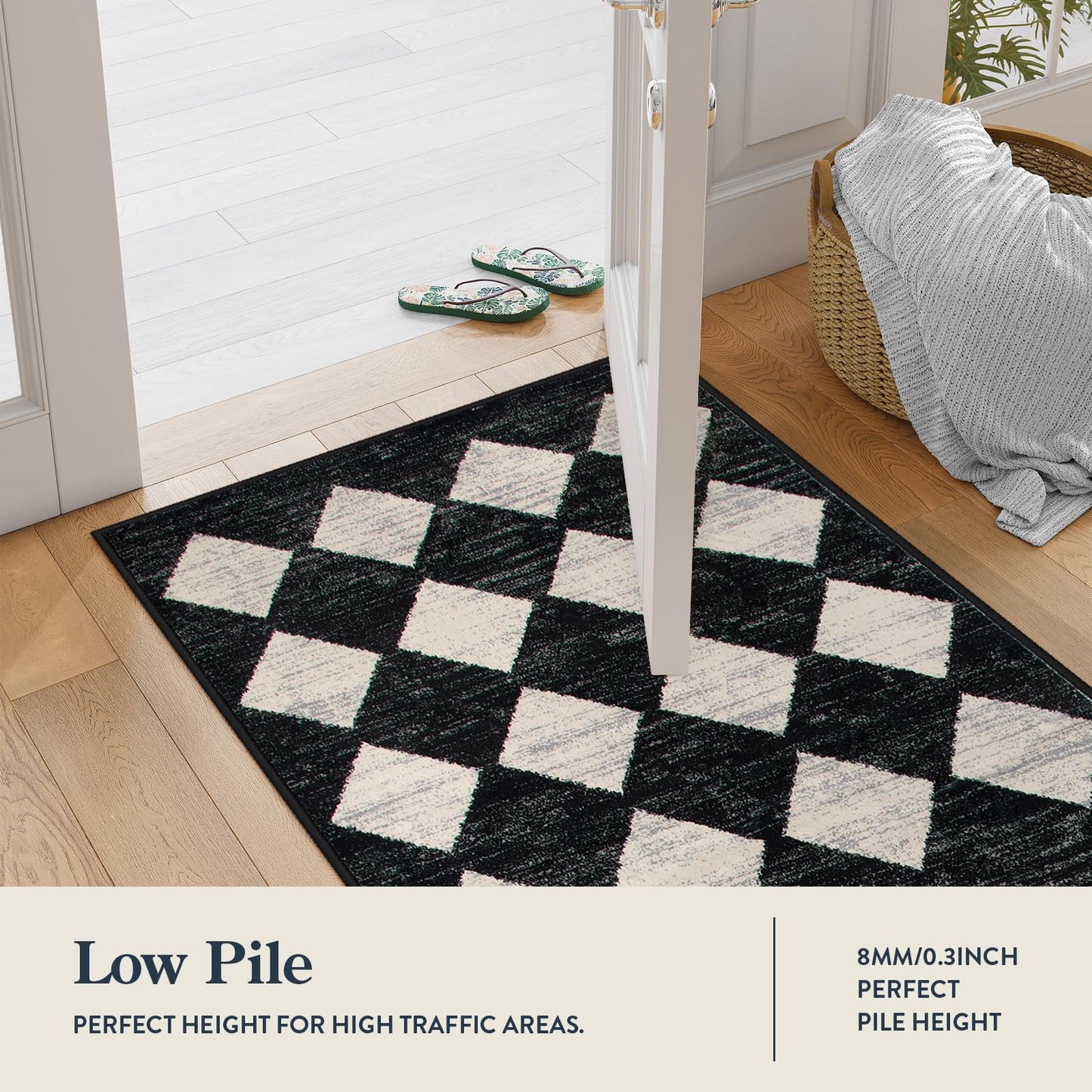 Lahome Zelie Moroccan Trellis Runner Rug - 2x6 Washable Black Bathroom Runner Rug Laundry Room Carpet Runners, Modern Soft Non Slip Indoor Floor Accent Mat for Bedside Kitchen Hall Bar Entryway RV
