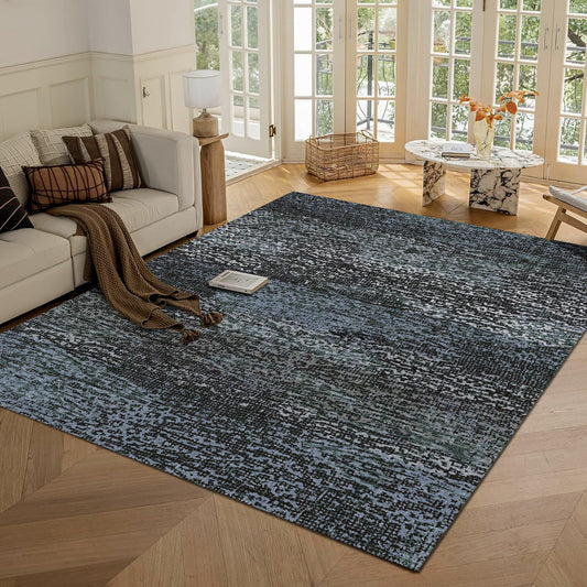 RUGSURE Washable Area Rug - 1/6 Thick - Stain & Water Resistant Non-Slip - Resistant Rug for Living Room, Bedroom, Nursery, Pet & Child Friendly, Vintage Charm Area Rugs (Darkgrey+Bule, 5' x 7')