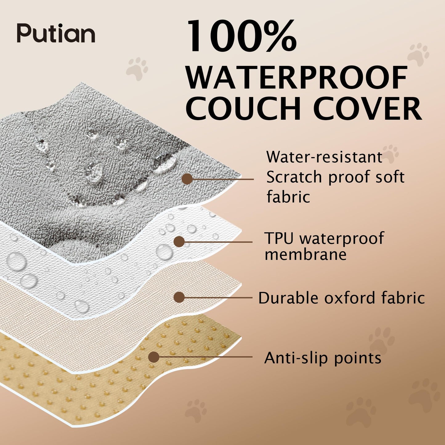 PuTian Waterproof Couch Cover for Dogs - Washable Sectional Sofa Cover with Non-Slip Straps, Pet Friendly Couch Protector & Dog Mat - 36''X63'' 90cmX160cm Light Gray