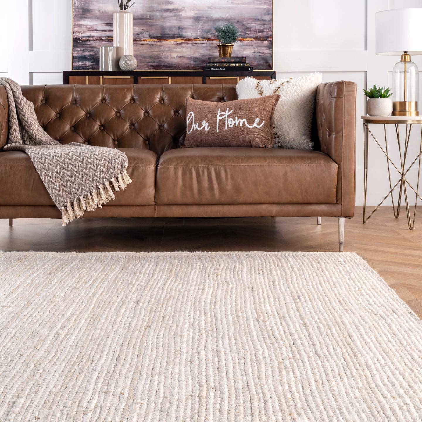 nuLOOM 4 Square Rigo Jute Hand Woven Area Rug, Off White, Solid Farmhouse Design, Natural Fiber, For Bedroom, Living Room, Dining Room, Hallway, Office, Kitchen, Entryway