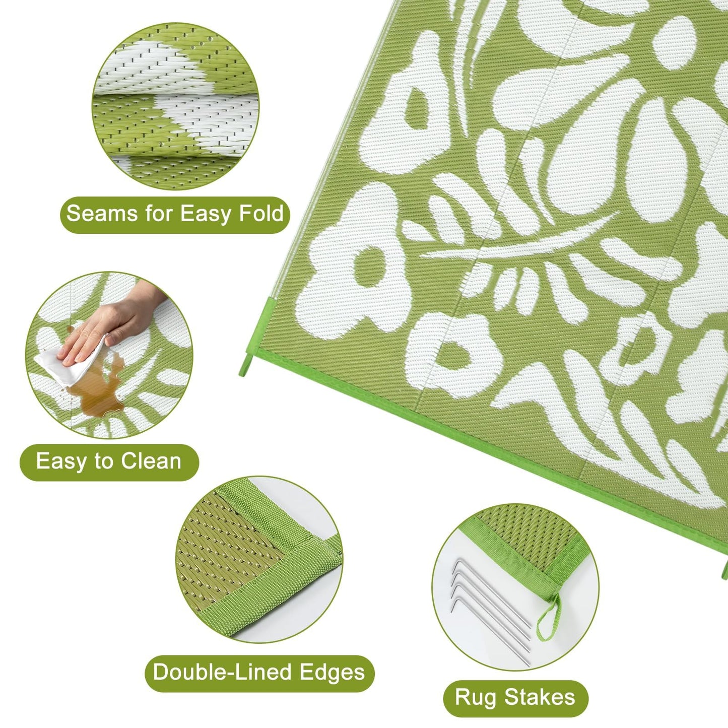 Uphome Outdoor Plastic Straw Mats 6x9 ft, Reversible Waterproof Outdoor Rug Carpet, Green Floral Patio Rug, RV Camping Rug for Outside, Indoor Outdoor Area Rug for Backyard Deck Balcony Picnic, 6'x9'