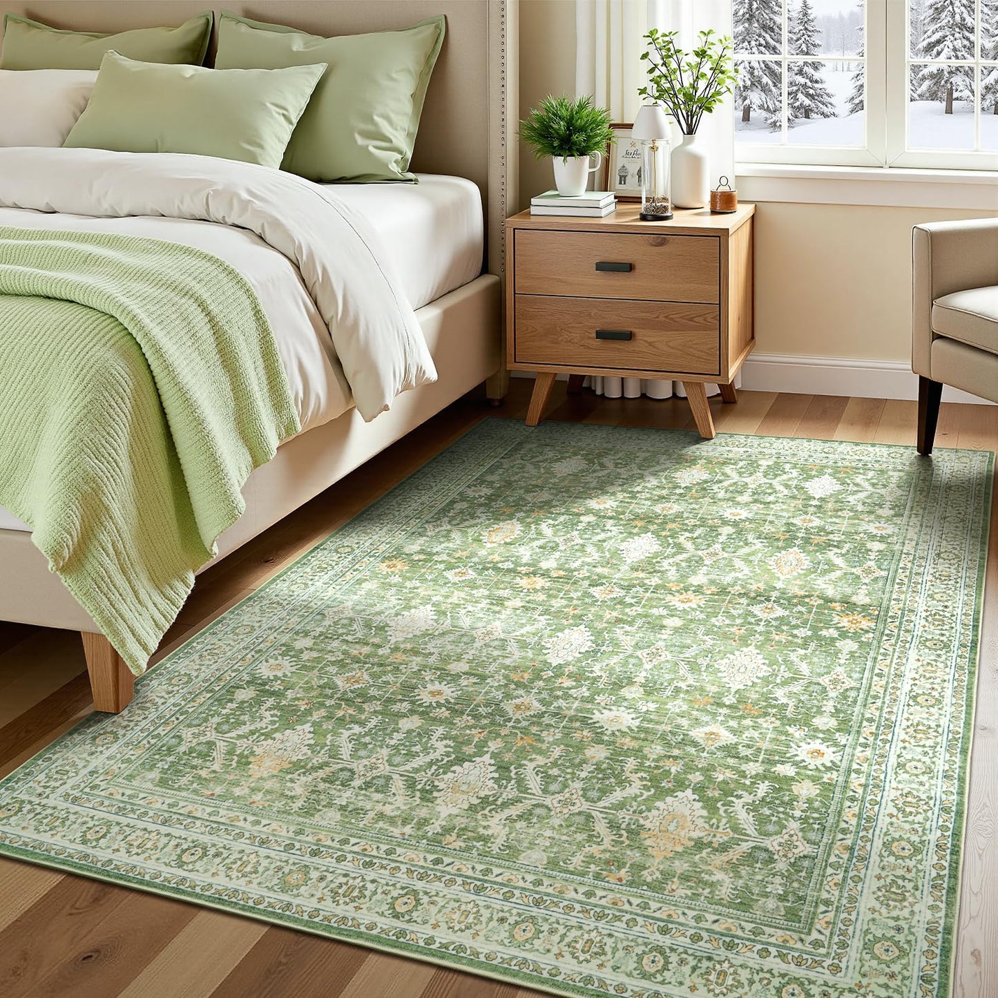 Lofus 5x7 Area Rug for Living Room, Light Green Washable Area Rugs with Non-Slip Backing,Soft Boho Carpets for Bedroom Dining Room Home Office Indoor Nursery