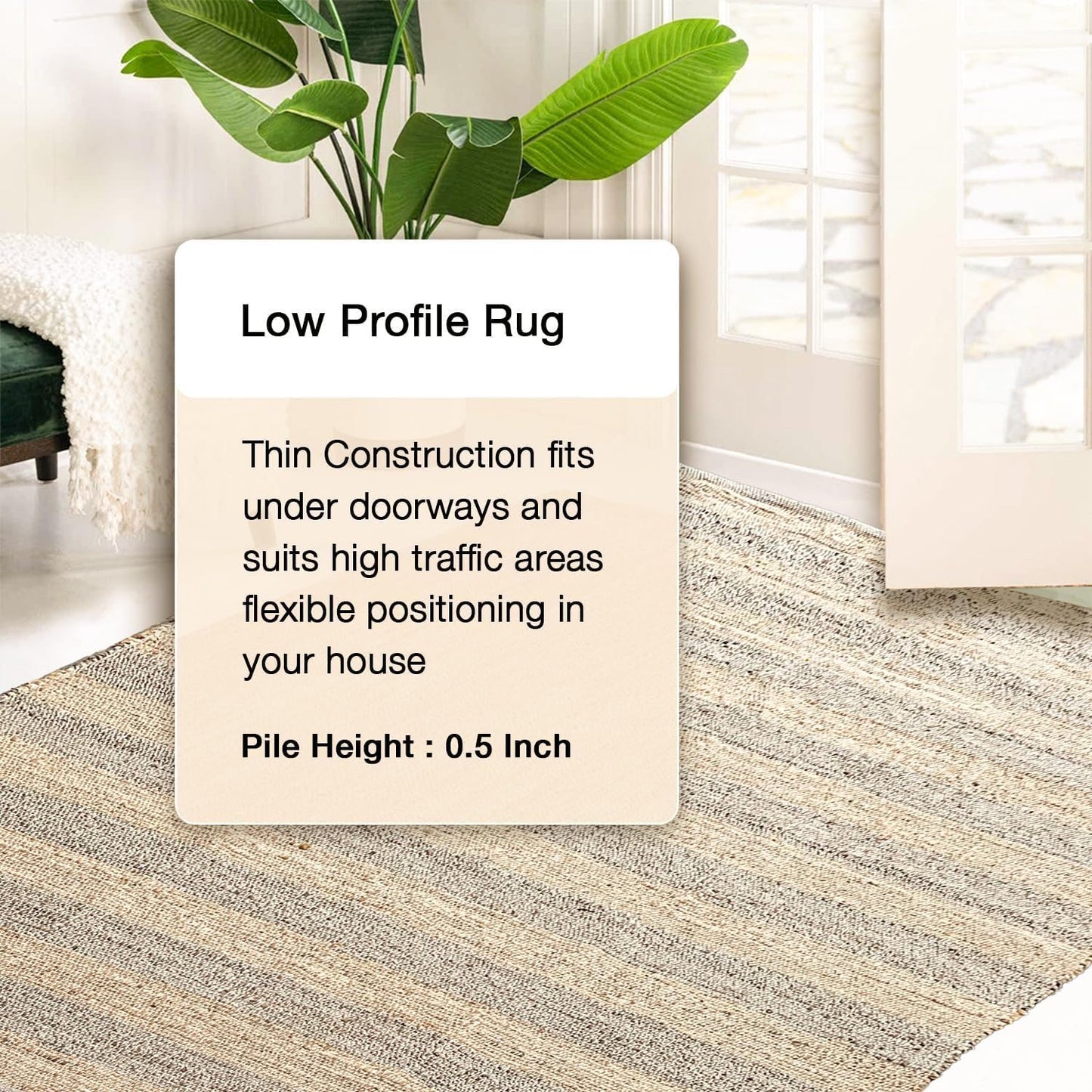 Chardin Home 5x7 Jute Cotton Hand Woven Area Rug, Natural Jute Braided Stripes Boho Farmhouse Rug,Rustic Vintage Reversible Natural Fiber Rug for Living Room, Bedroom, Dining Room, Office, or Entryway