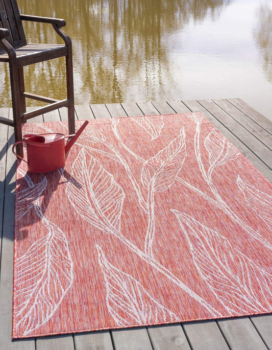 Unique Loom Outdoor Botanical Collection Area Rug - Leaf (8' x 11' 4" Rectangle, Rust Red/ Gray)