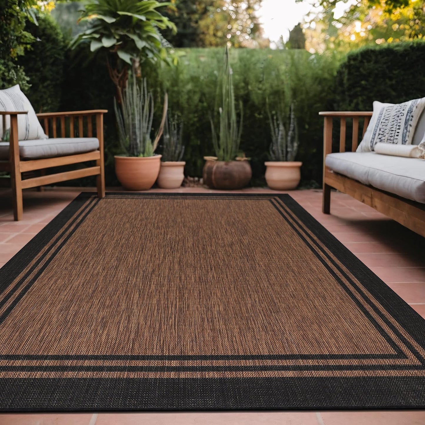 Luul Home Bordered Outdoor Rug 8x10 Washable Outside Carpet for Indoor Patio Porch Waterproof Easy Cleaning Non Shedding Area Rugs Nut Brown 8 x 10