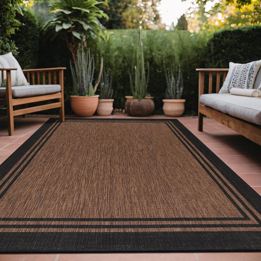 Luul Home Bordered Outdoor Rug 8x10 Washable Outside Carpet for Indoor Patio Porch Waterproof Easy Cleaning Non Shedding Area Rugs Nut Brown 8 x 10