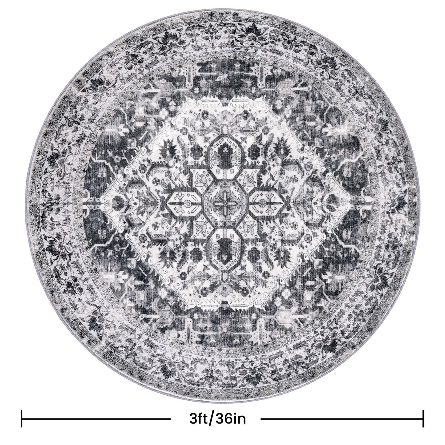 KOZYFLY Round Rug 3 Ft Rugs for Entryway Washable Circle Entrance Rug Non Slip Round Doormat Indoor Printed Faux Wool Round Front Door Mat Floor Carpet for Backdoor, Entryway, Bedroom, Grey