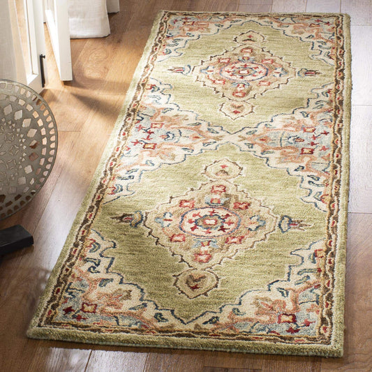 SAFAVIEH Aspen Collection Runner Rug - 2'3" x 8', Sage & Brown, Handmade Boho Medallion Wool, Ideal for High Traffic Areas in Living Room, Bedroom (APN506A)