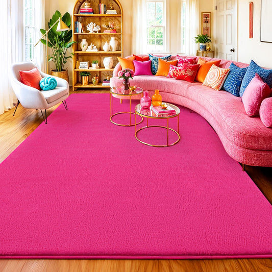 Quntue Area Rugs for Living Room Bedroom, 5x8 Feet Hot Pink Memory Foam Rug, Super Soft Thickened Modern Indoor Dorm Carpets, Upgrade Non-Slip Washable Bedside Rug for Boys Girls Nursery Home Decor