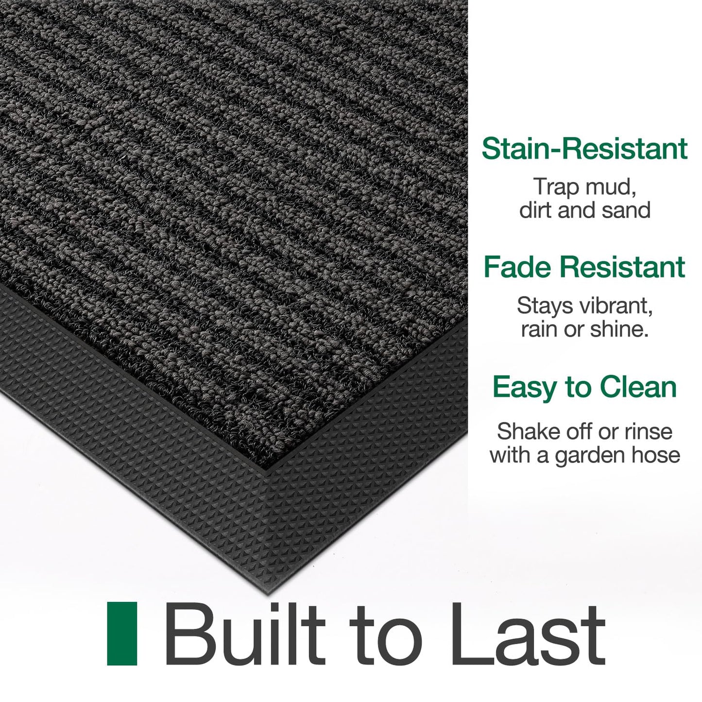 LUMI Outside Welcome Door Mat 24x36, Non-Slip Heavy Duty Dirt Trapper, Grey