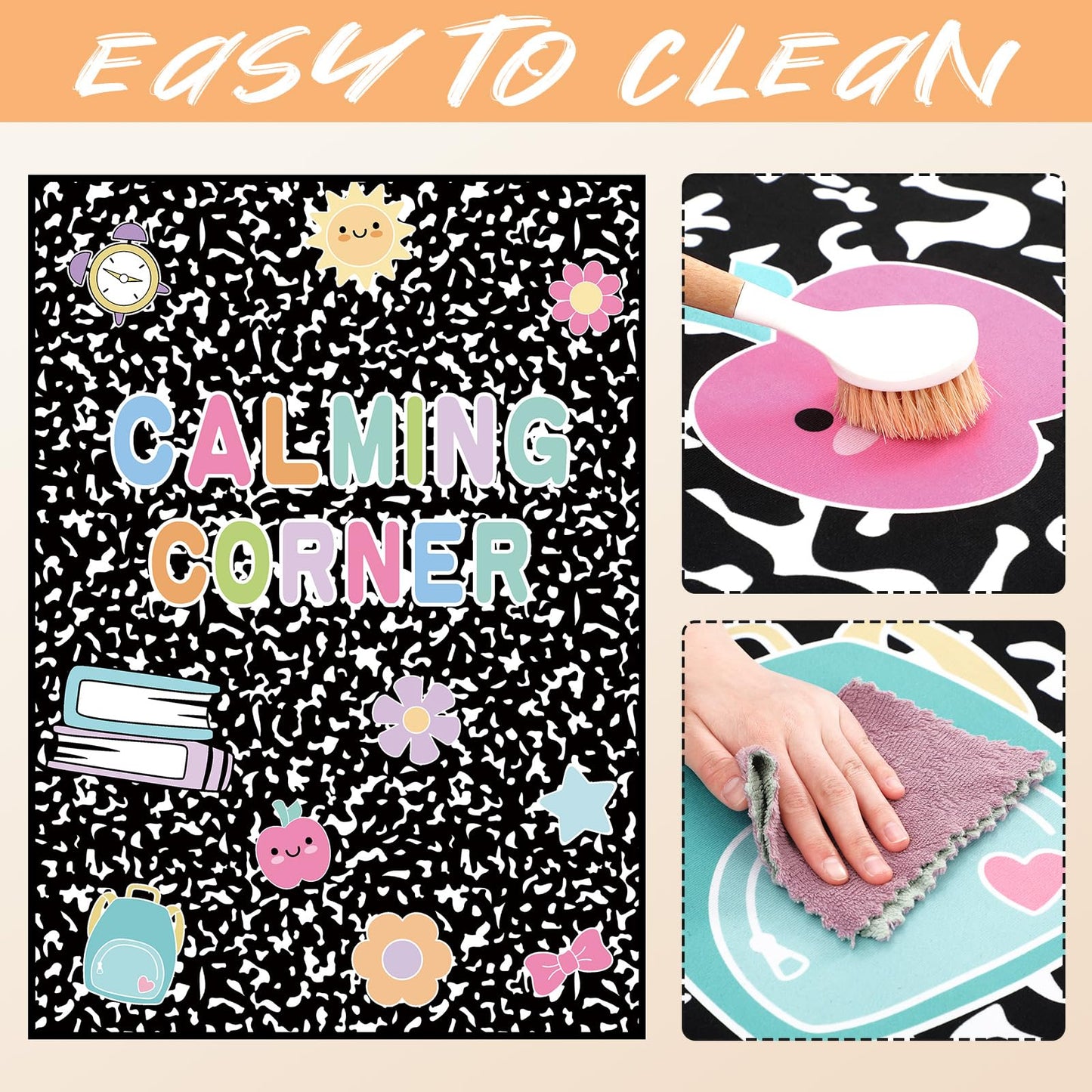 Maasechs 7x5 ft Calming Corner Classroom Rug Composition Notebook Classroom Schoolgirl Corner Items Rug Emotion Mental Health Soft Fluffy Carpet Floor Mat for Nursery Homeschool Playroom Elementary