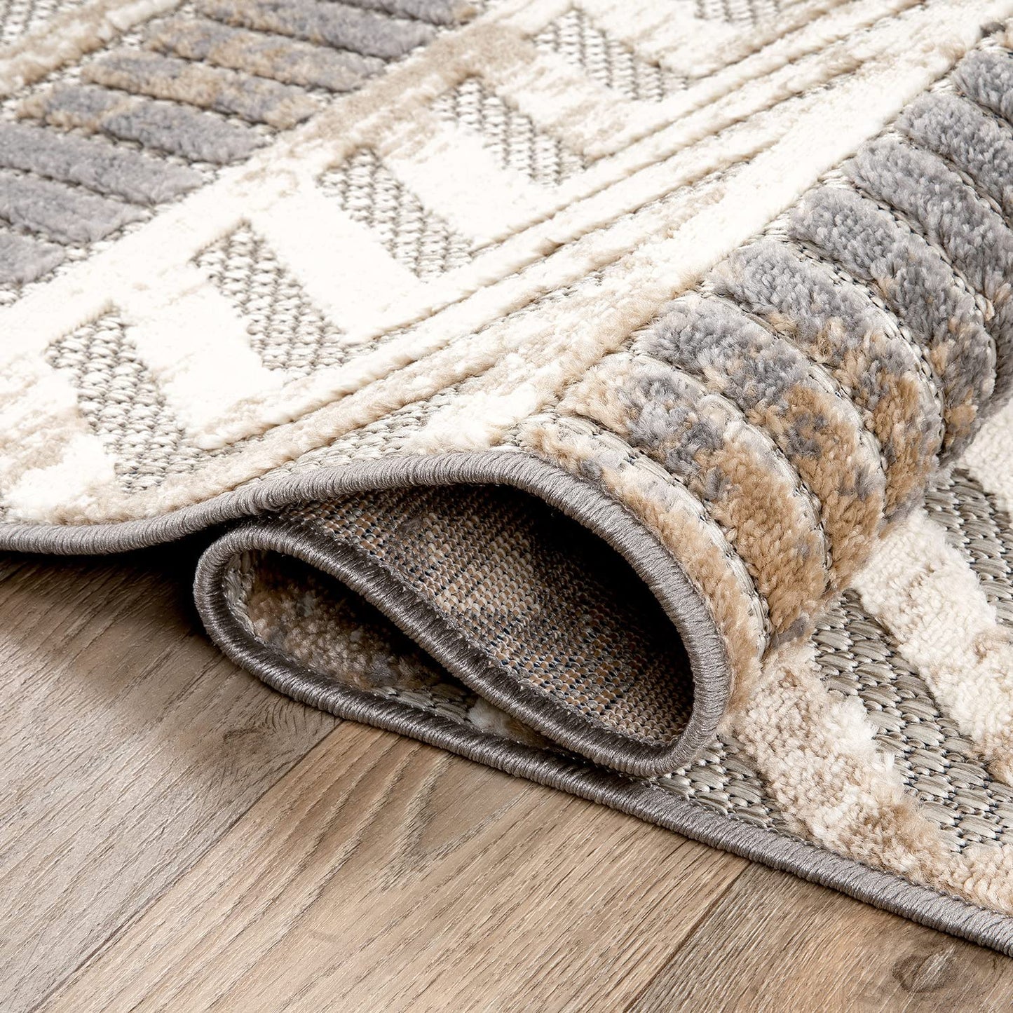 Rugshop Distressed Geometric Indoor/Outdoor Beige Area Rug Modern Tribal Stripe, Durable Stain Resistant Perfect for Patio, Backyard, Deck and Outdoor Lounge 4' x 6'