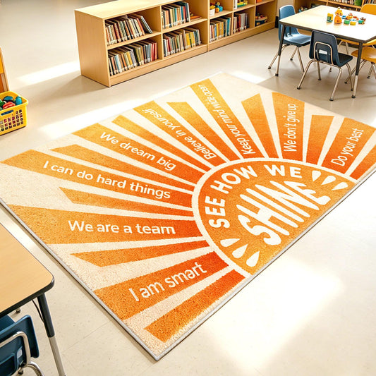 Positive Affirmation Classroom Rug 3'x5' Faux Cashmere Educational Learning Carpet with Sunshine Growth Mindset Quotes for Preschool Kindergarten Calm Down Corner Playroom Reading Living Room Decor