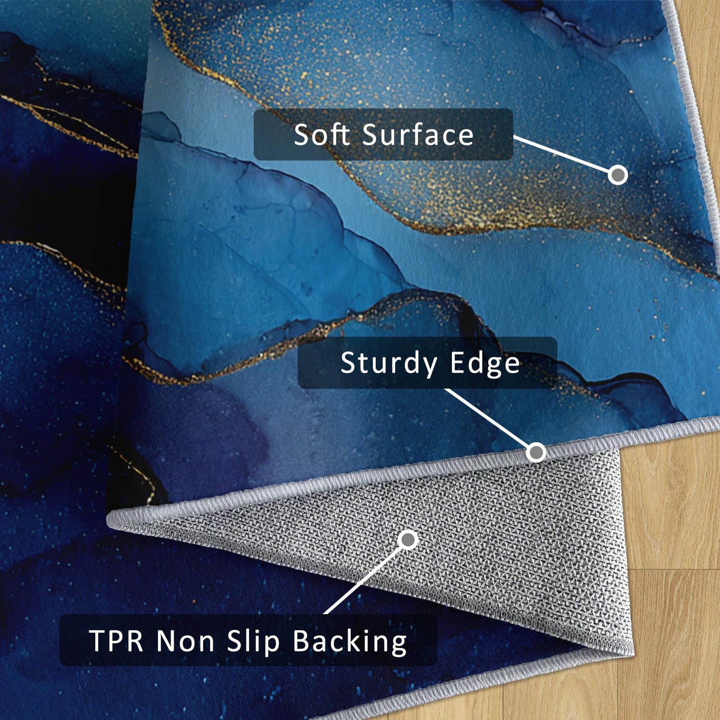 Blue Marble Rugs for Living Room, Modern Abstract Home Decor Indoor Carpet for Bedroom, Washable Marble Area Rugs 3x5 ft, Non-Slip Backing & S504