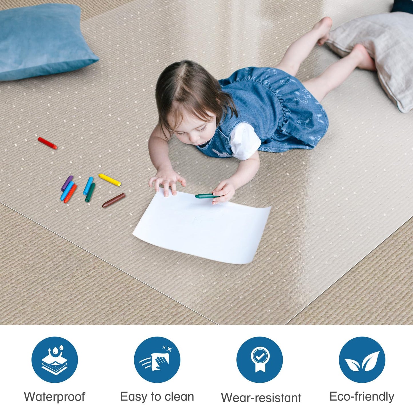 FUNMAT Chair Mat for Carpet, 46" x 60" Desk Chair Mat for Carpeted Floors, Non-Slip Office Vinyl Mat for Carpet with Studded, Easy Glide Heavy Duty Floor Protector Mat for Home Office, Clear