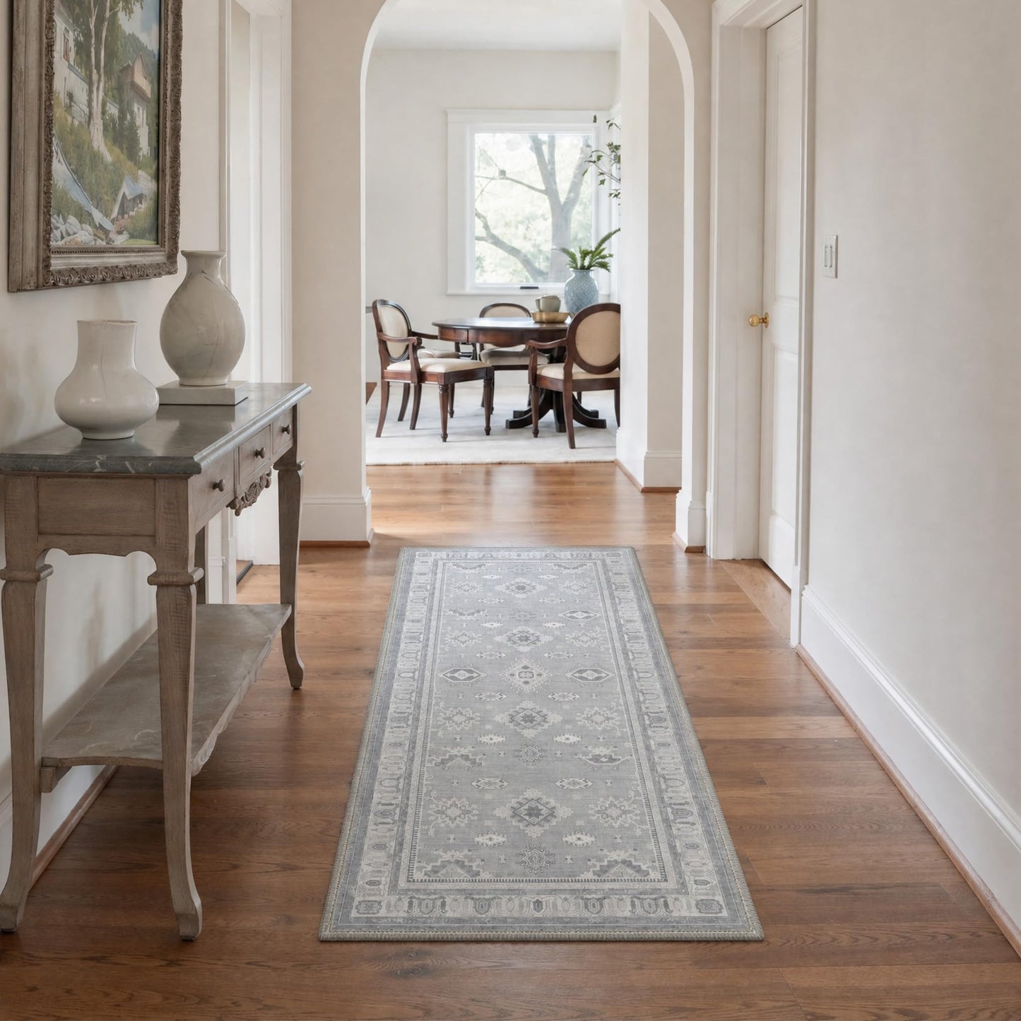 GENIMO 2x3 Entryway Rug Geometric Medallion Pattern Non Slip Backing Low Pile Indoor Doormat for Kitchen Entrance Front Door Bathroom Farmhouse Decor, Dusty Gray