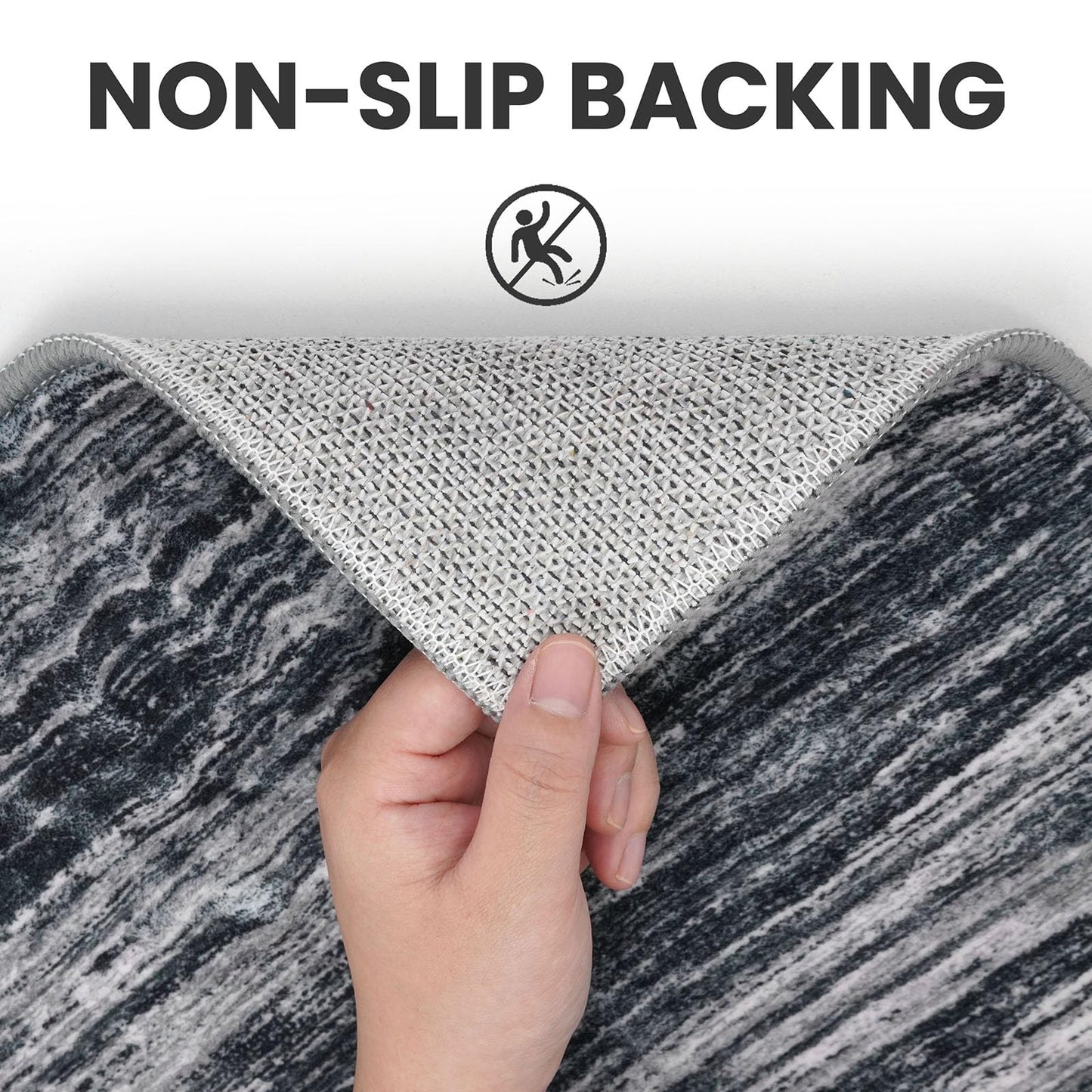 SIILOOM 8x10 Modern Abstract Area Rug for Bedroom, Black Large Super Soft Washable Rugs with Non-Slip, Non-Shedding Carpet for Living Room, Indoor Door Mat for Office Home Décor