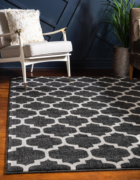 Rugs.com Lattice Collection Rug – 3' x 5' Black Medium Rug Perfect for Entryways, Kitchens, Breakfast Nooks, Accent Pieces