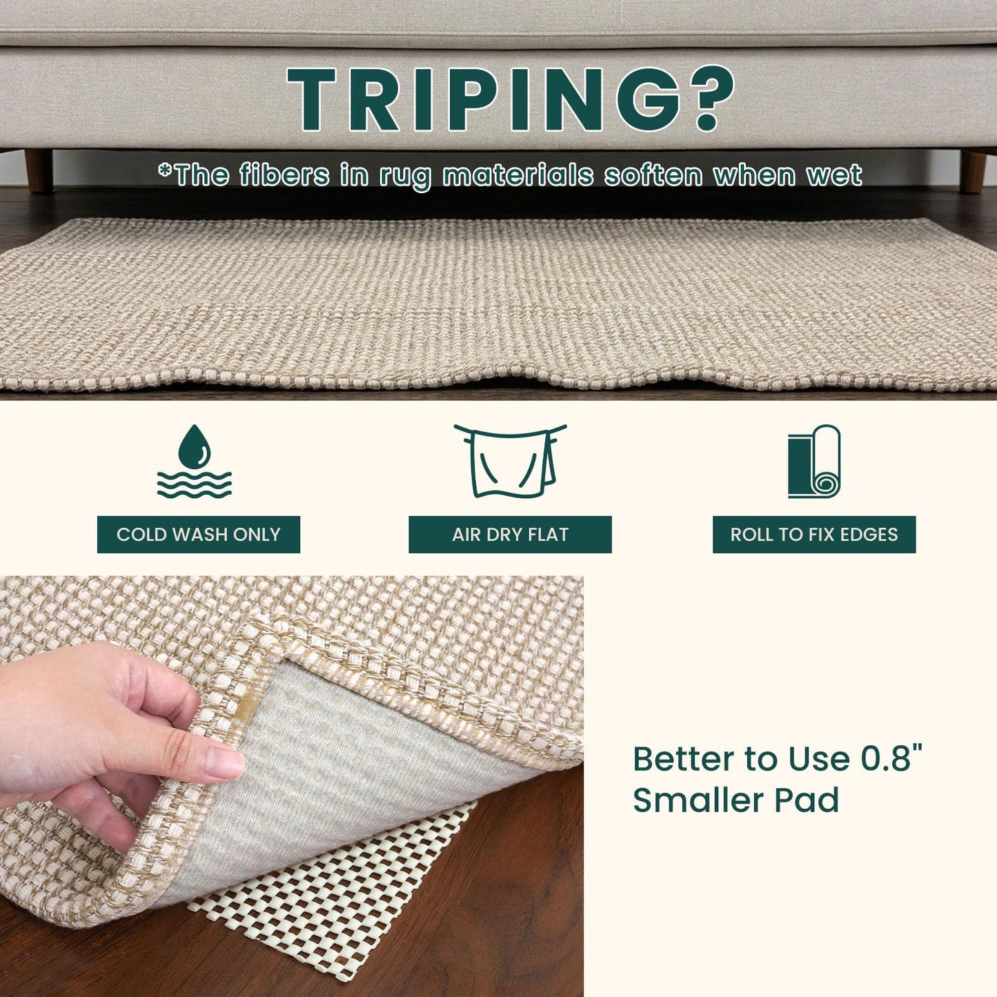 KOZYFLY Washable Area Rug 4x6 ft Non Slip Rubber Backed Living Room Rugs Braided Woven Cotton Kitchen Rugs Indoor Outdoor Entryway Rug for Dining Living Room Bedroom, Ivory/Camel/Brown