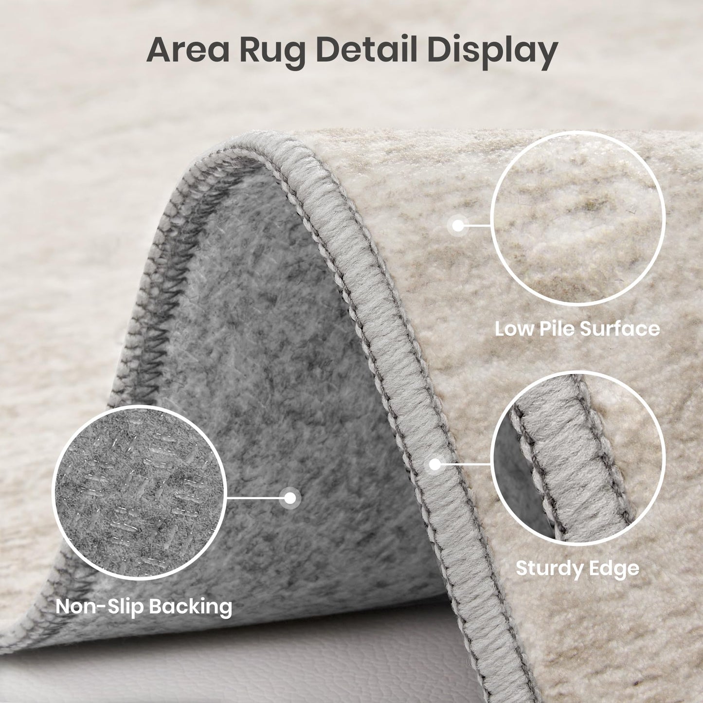 Valenrug Washable Round Area Rugs 6x6 - Stain Resistant 6ft Round Rugs for Living Room, Non Slip Backing Printed Rugs for Bedroom, Folable Machine Washable Area Rug (6ft, Beige)