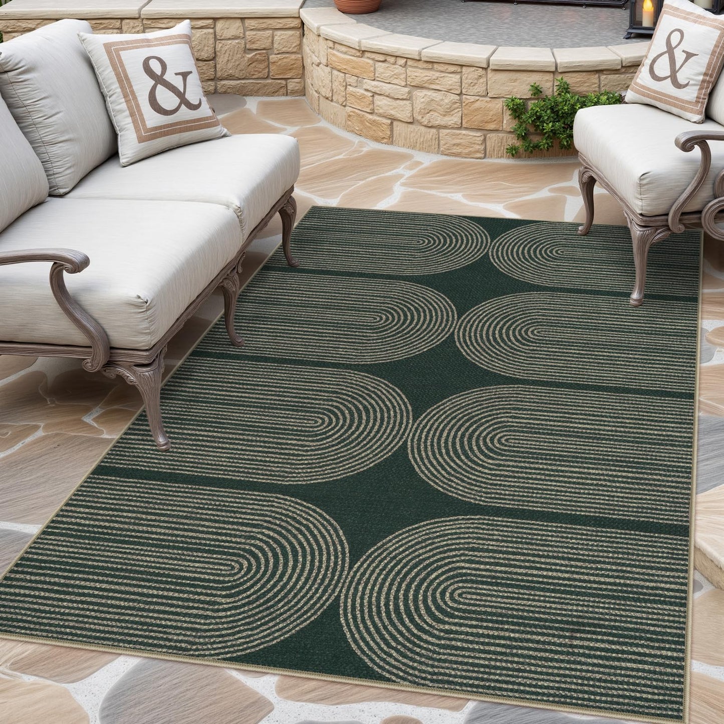 LIVEBOX Modern Rainbow Easy Jute Rug, 5x7 Washable Area Rugs for Living Room Patio Farmhouse Indoor Outdoor Rug, Non Slip Neutral Floor Carpet for Office Backyard (5'x7', Green)