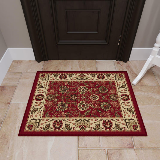 Ottomanson Accent Rug – Non Slip Low Pile Small Rug for Entryway, Bedroom, Bedside & Coffee Table Areas, 2'7" x 4', Red Oriental