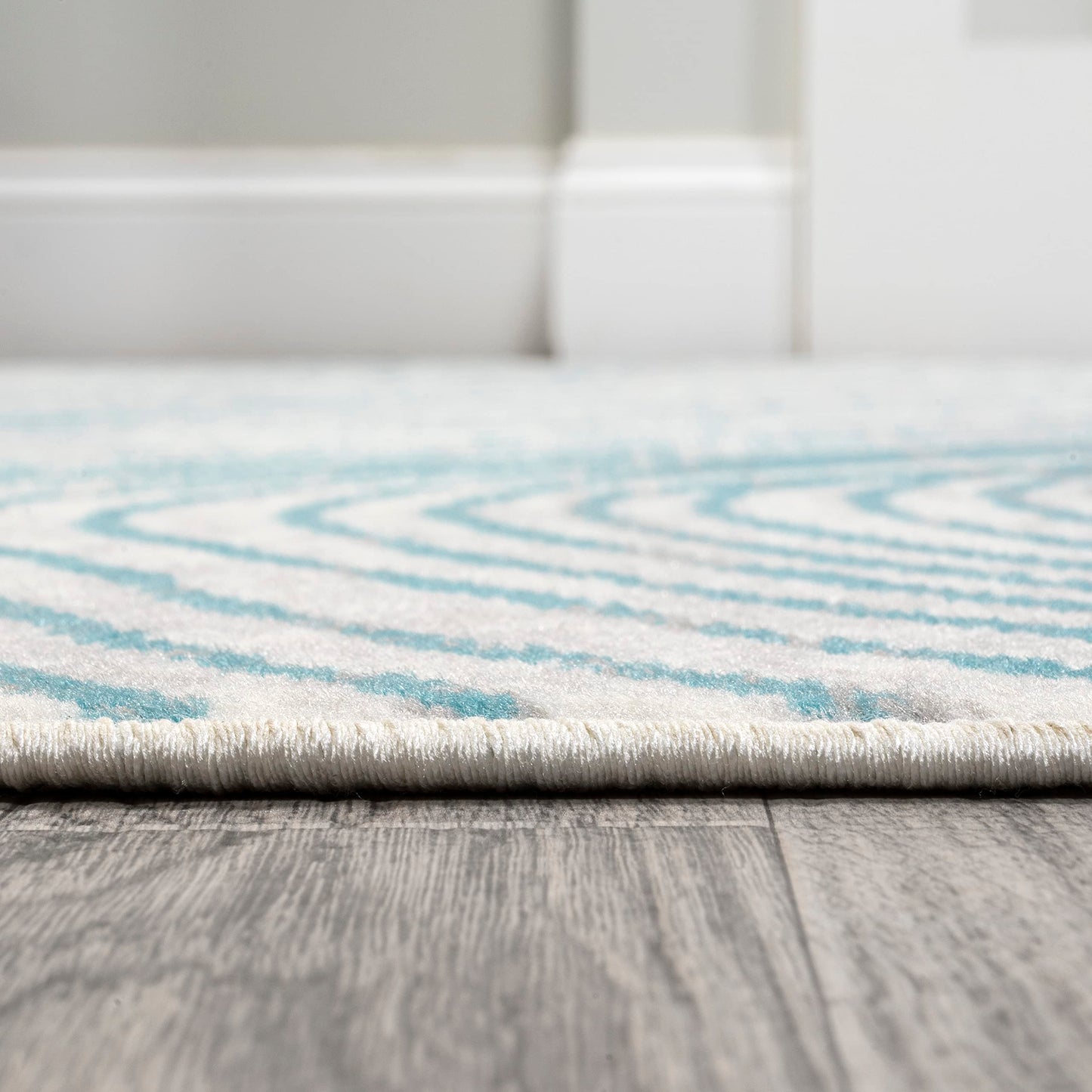 JONATHAN Y Arlo Woodgrain Geometric Ivory/Blue Indoor Area Rug, 8x10, Modern, Contemporary, Easy-Cleaning for Living Room, Bedroom, Kitchen, Pet Friendly, Non-Shedding (LUX104A-8)