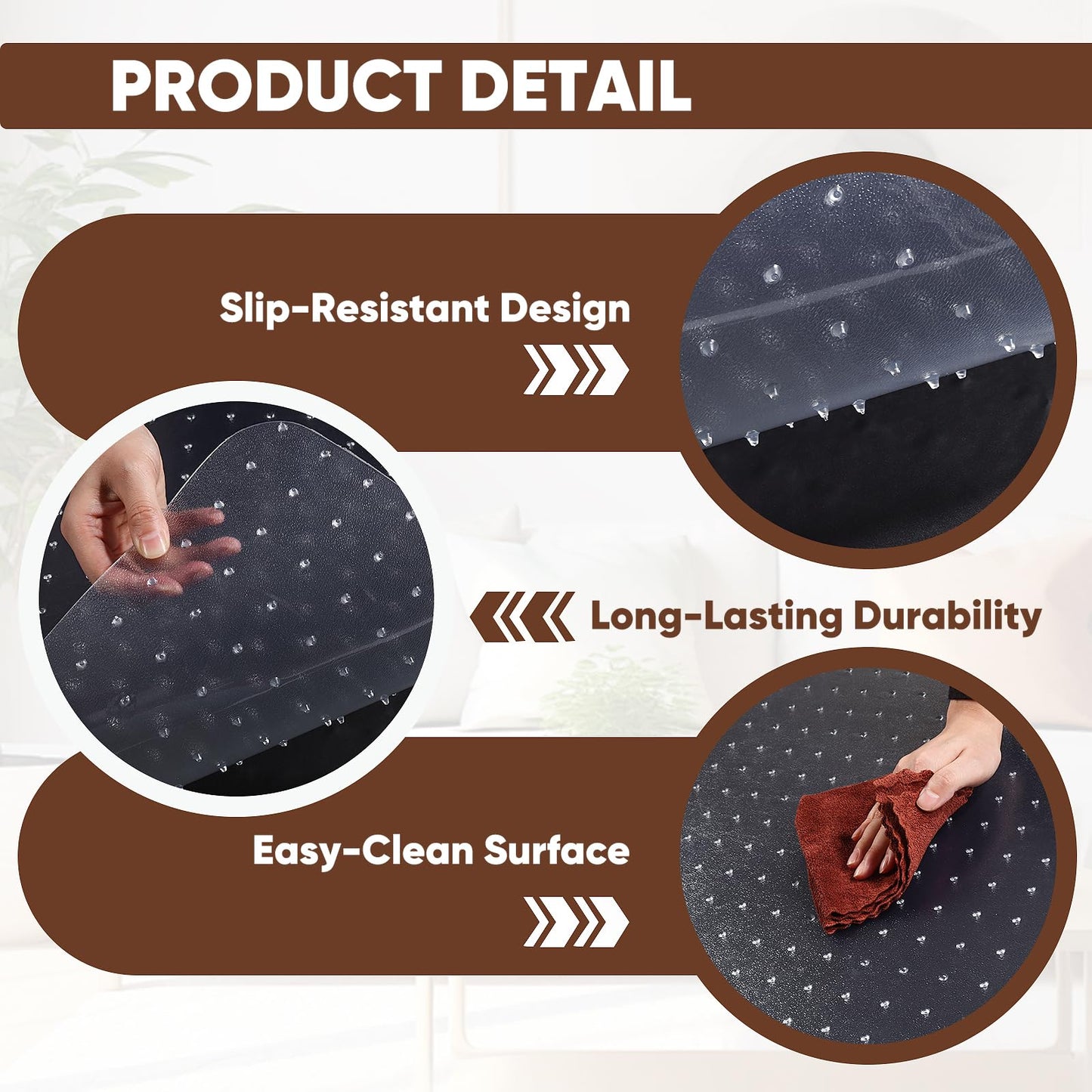 46” x 72” Office Chair Mat for Low-Pile Carpet, 2.2 mm Thick Clear Desk Chair Mat with Non-Slip Grips, Large Floor Protector for Low, Flat Carpeted Floors (Clear)